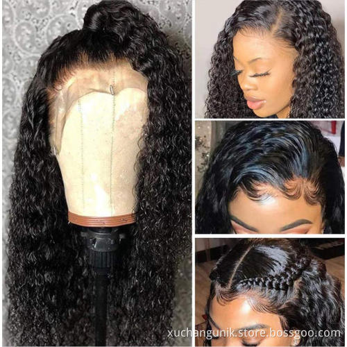 Uniky Wholesale Kinky Jerry Deep Curly Front Lace Human Hair Wig Natural Long Raw Brazilian Hair Full Front Lace Wig For Women